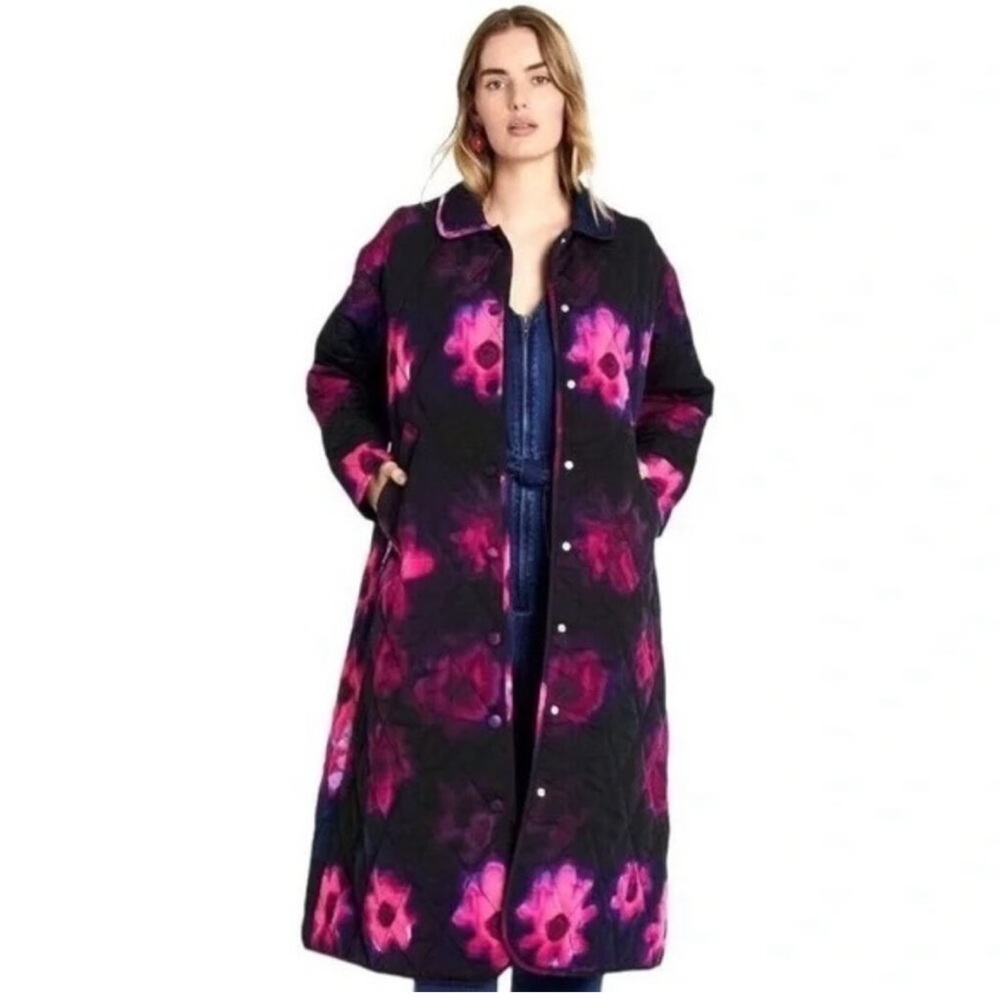 Rachel Comey X Target navy and Pink floral Quilted Coat
